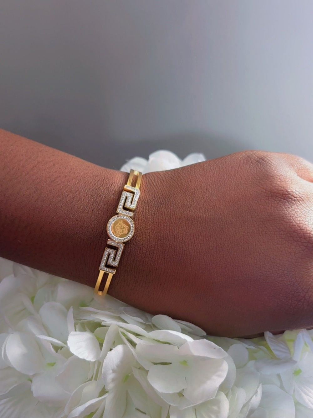 Versace Gold Tone Greek Key Coin Bracelet - Unbranded